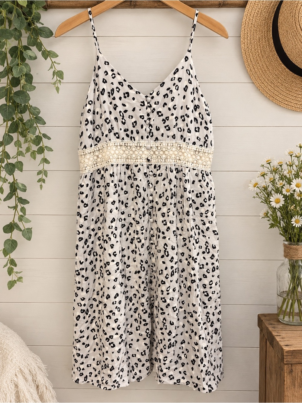 white birch Leopard Print Sundress with Crochet Waist